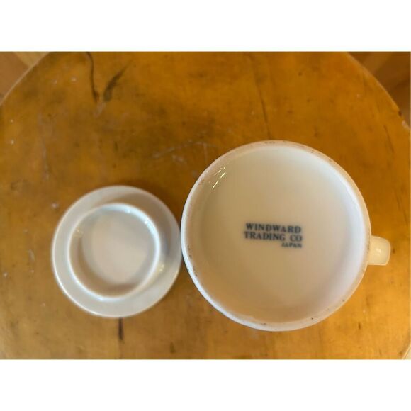 Vintage Windward Training Co Japan Blue & White Floral Coffee Cup Mug W/Cover Li - Picture 9 of 10